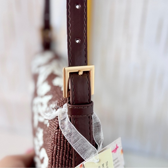 Handmade Beaded Y2K Shoulder Bag – Floral Brown & White – NWT - Picture 6 of 11